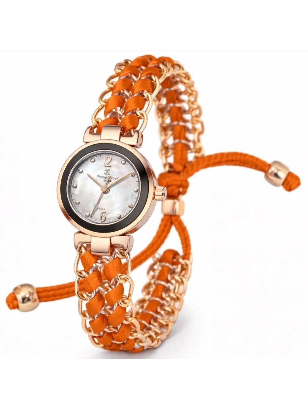 128 Montres Prestige Women's Analog Orange Gold Bracelet Watch Pearl Dial